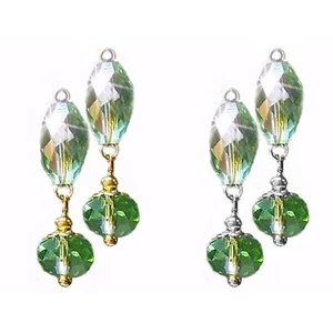Earrings green crystal petite drop, choose clip on or pierced - Picture 1 of 4