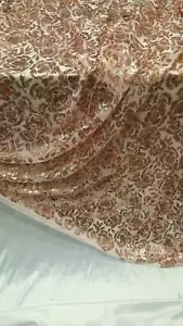 Rose gold lace fabric Roses Sequin on blush mesh 1way stretch Prom fabric By Yrd - Picture 1 of 6
