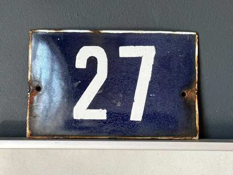 Number 27 Vintage Enamel House Numbers Made in Europe  Room Hotel FREE POSTAGE Cover