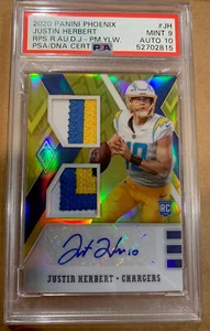 Justin Herbert RPA/25 PSA 9 Auto 10 Prime Gelb 4 Farben Dual Patch - Bild 1 von 6
