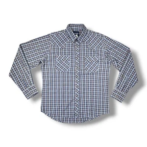 Camicia Wrangler Wester blu a quadri perla snap manica lunga uomo taglia L MVG015M - Foto 1 di 12
