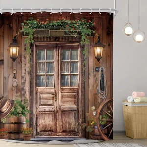 Rustic Barn Door Shower Curtain 72Wx72H Inch Farmhouse Country Western Wooden... - Picture 1 of 8