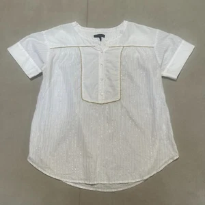 Camicia da donna cotone J Crew camicetta manica berretto bianca con righe oro trasparente taglia S - Foto 1 di 11