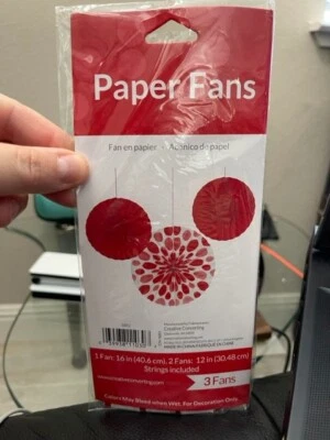 Red Paper Tissue Fans Hanging Decorations 3ct Party Supply New!!! - Image 1 of 2