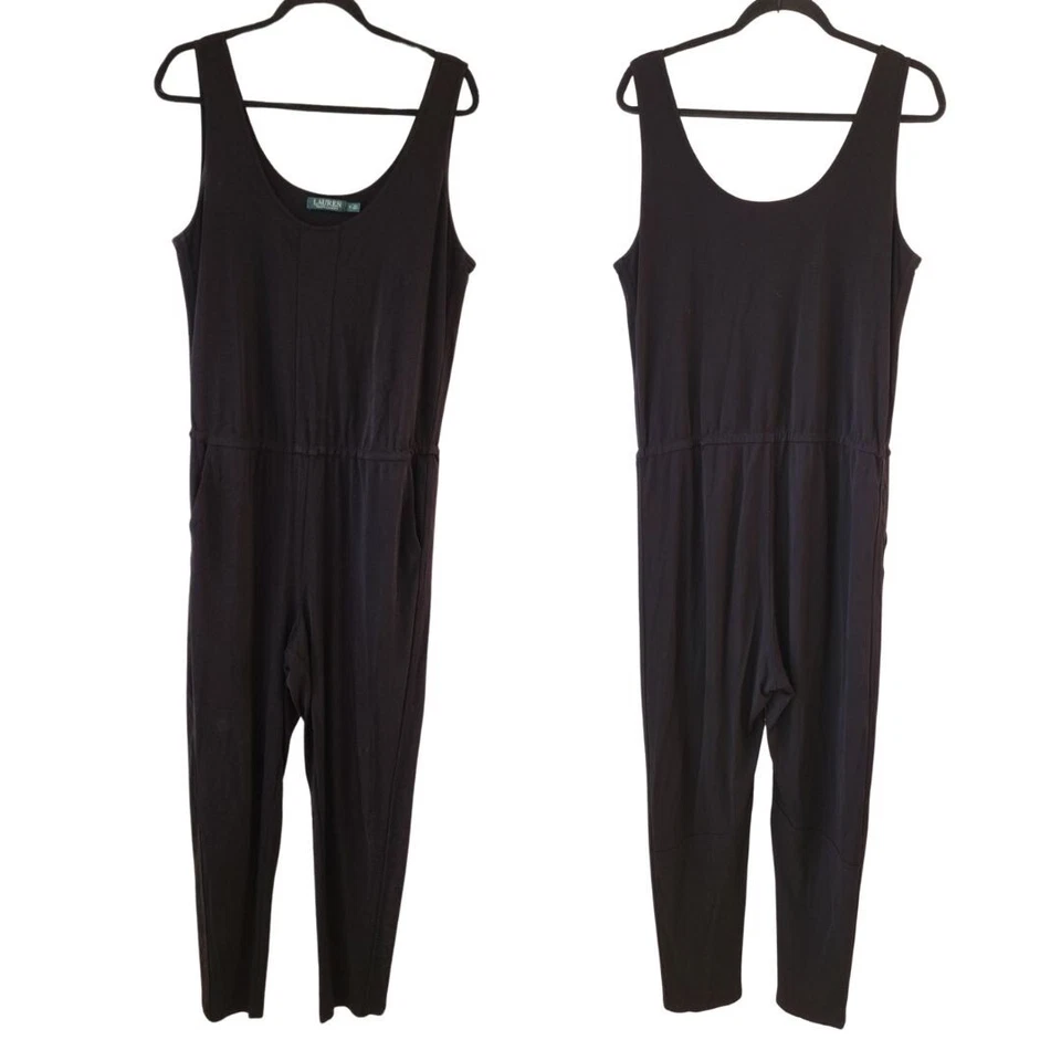 Lauren Ralph Lauren LRL Stretch Black Jumpsuit Sleeveless Pockets Women's 1X - Image 1 of 4