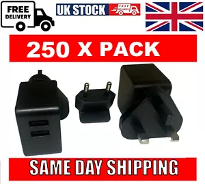 250 X UK 3 Pin Samsung Mains Wall USB Charging Plug Wall Charger & CASE BULK LOT - Picture 1 of 4