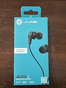JLab JBuds 2 Signature Earbuds Black Noise Isolation 3 Size Tips Comfort Fit NEW - Picture 1 of 4