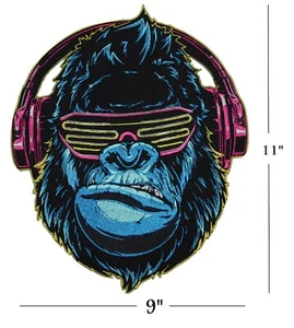 "Chill-en Gorilla" NEON LOOK LARGE 11 inch Embroidered Iron on Patch DIY Craft - Picture 1 of 1