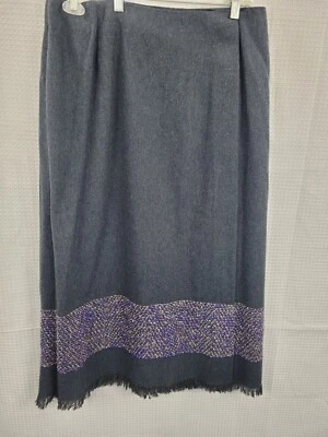 Preston & York Wrap Look Wool Blend Gray Skirt Unique Trim Fringe Hem Sz 18 NWT - Image 1 of 4