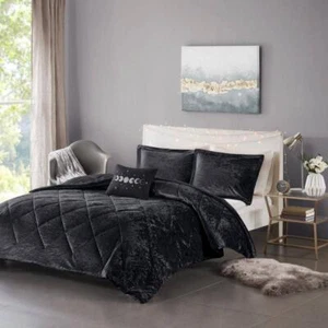 Intelligent Design Comforter Set 90" x 90" Full/Queen Polyester Black 4-Piece - Picture 1 of 8