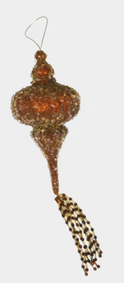 Vintage Christmas Ornament Beaded Finial Tassels Orange Clear Large 11" long - Image 1 of 4