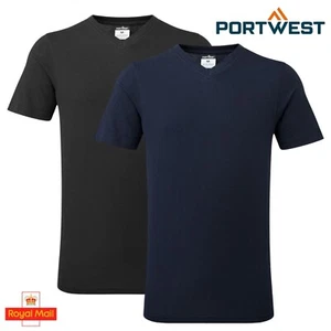 PORTWEST V-Neck Cotton T-Shirt Lightweigh Breathable Corporate Workwear Tee B197 - Picture 1 of 8
