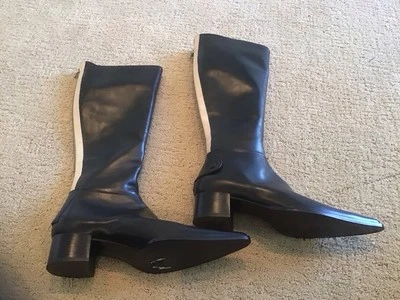 NEW Sigerson Morrison Black Leather Back Zip Knee Hi Pointed Toe Boots 7 ITALY - Image 1 of 4