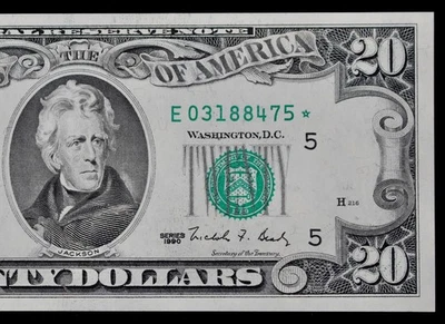 $20 1990 Star Gem CU Federal Reserve Note E03188475* twenty $, Single Run Issue - Image 1 of 3