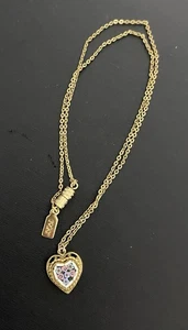 Vintage 1928 MICRO MOSAIC FLORAL Heart FLOWERS GOLD TONE Necklace S-1 - Picture 1 of 6