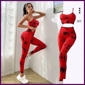 Tie Dye Yoga Women's Tracksuit Fitness Yoga Sets Sportswear Workout Bra+High - Picture 1 of 24
