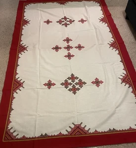 Table Cloth Grecian Style 57x94 Napkin Set of 6 Embroidered Reversible Stunning - Picture 1 of 18