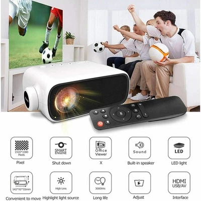  1080P Wifi Video Mini Projector 3D LED 4K Home Theater Cinema HDMI with Speaker - Image 1 of 4