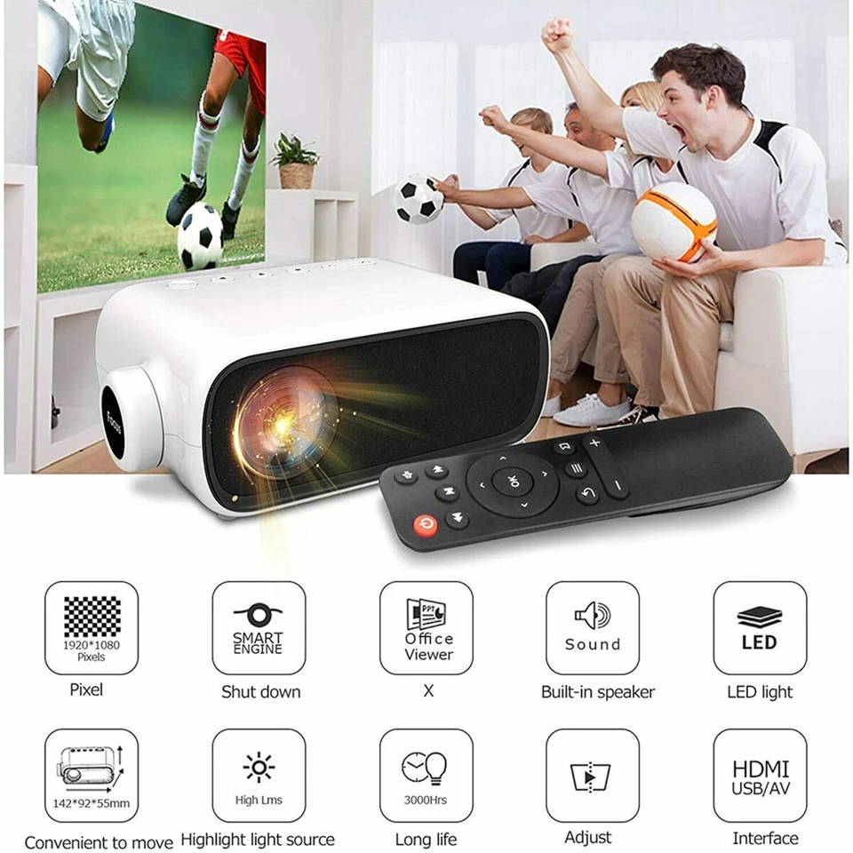  1080P Wifi Video Mini Projector 3D LED 4K Home Theater Cinema HDMI with Speaker - Image 1 of 4