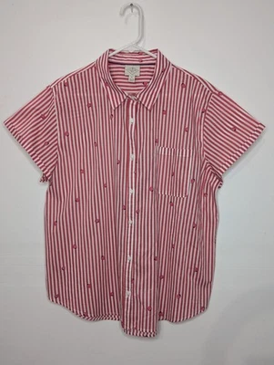 Blusa St. John’s Bay morango listrada algodão manga curta gráfica GG - Imagem 1 de 4