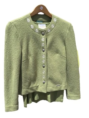 Conjunto Camiseta Cárdigan Floral Bordado Verde 2 Piezas Lana Geiger Grannycore De Colección Foto 1 de 4