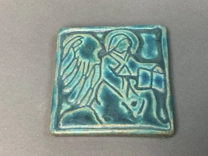 Pewabic Pottery Detroit Angel Art Trivet Tile 4 x 4 Dark Denim Blue Glaze 1992 - Picture 1 of 9