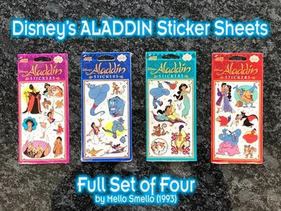 PEGATINAS ALADDIN MELLO SMELLO Disney de colección - Juego completo de 4 (1993) ¡Sin abrir! Foto 1 de 4