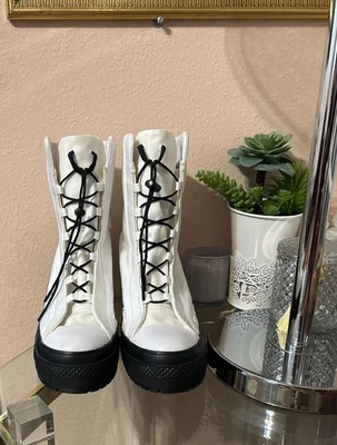 NEW Converse Chunky White and Black Lace Up Platform Heel Boots Size 8.5 - Image 1 of 4