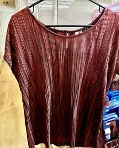 NY Collection Shimmer Glitter Top Women 2X Cap Sleeve Eveningwear Red/Black - Picture 1 of 8