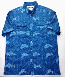 Chaps Men’s Fishing Shirt M Blue Button-Up Short Sleeve Vented Pockets 100% Poly - Picture 1 of 2