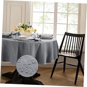 Home Fashions Continental Solid Texture Water, Stain & 84" x 60" (Oval) Grey - Picture 1 of 8