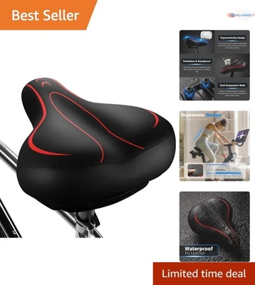 Asiento de bicicleta de cuero impermeable de gran tamaño cómodo sillín de bicicleta acolchado para... Foto 1 de 4