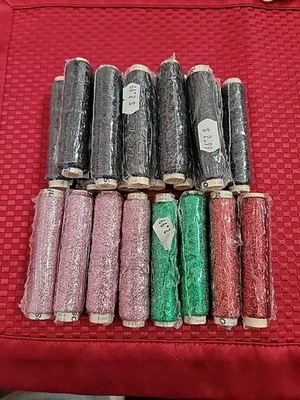 New Sealed Lot of 20a (YLI)  Metallic Ribbon Floss Black, Green, Red & Pink  - Image 1 of 4
