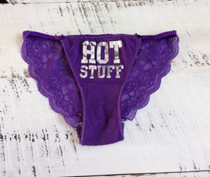 Vintage Victoria’s Secret PINK Size XS Royal Purple Hot Stuff Lace Back Bikini - Picture 1 of 5