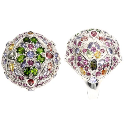 925 Anello Argento Sterling Pera Tormalina Cromo Diopside Gemma Gioielli Size 8 - Immagine 1 di 4