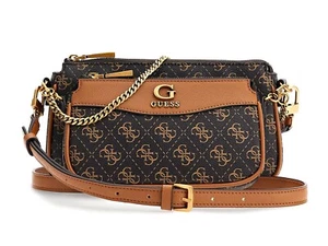GUESS NELL Double Zip Pouch Brown Logo, 2x Umhängetasche Damentasche Crossbody - Bild 1 von 5