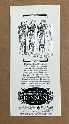Anuncio impreso Benson Hotel 1964 Rowland Emett tres hojas Portland O Foto 1 de 3