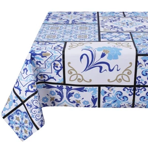 Paño De Mesa Antimanchas de Plástico Fantasía Mayólica Briqueta Azul Cielo - Imagen 1 de 5