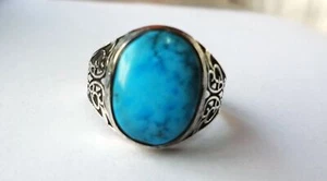 Anillo pesado para hombre turquesa natural de plata esterlina 925 de 6,30 quilates con certificación - Imagen 1 de 8