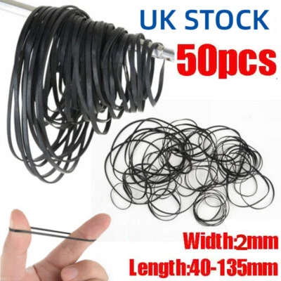 50 Pcs Kit Cassette Tape Belt Mixed Common Sizes 40-135mm, 2mm Flat UK - Image 1 of 4