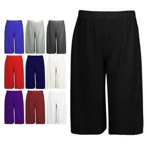 New Ladies Women Knee Length Culotte Trousers Flared Leg Crop Trouser 3/4 Pants - Picture 1 of 3