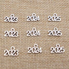 100pcs Silver Alloy 14x9mm Number  2023 2024 2025 Year Charms Pendant DIY Crafts