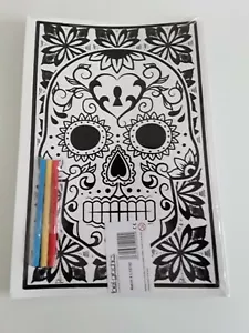 A4 Sized Velvet Colouring Picture Board.Skull Flower with Felt Tips. - Picture 1 of 2