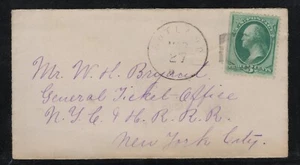 Scott 147 on small cover addressed to NYC HRRR rail road ticket office - Picture 1 of 2
