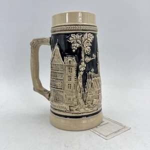Boccale da birra in ceramica tedesco vintage citta Strasburgo Grigio Blu - Picture 1 of 10