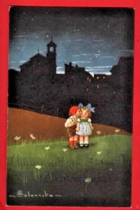 E COLOMBO ITALIAN ART DECO CHILDREN IN A MEADOW AT NIGHT - Picture 1 of 1