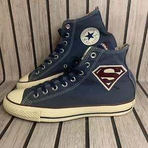 Converse X DC Comics CTAS Denim Hi Top Trainers Superman Logo U.K. Size 8 Rare - Picture 1 of 18