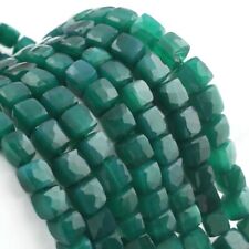 1 Strand Green Onyx Cube Briolette, Box Shape Faceted Beads, 8 Inches, 8mm-7mm