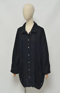Hebbeding Women's Black Linen Long Coated Jacket Size 2 - Picture 1 of 12