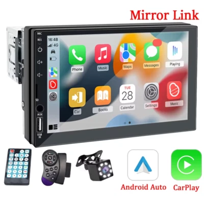 Autoradio 1 Din 7" HD Touch CarPlay Android Auto BT FM AUX MirrorLink universale - Immagine 1 di 4